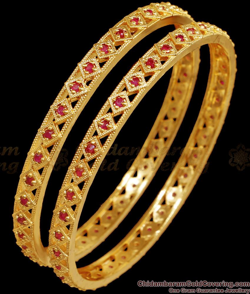 BR2448-2.6 Size Buy Ruby Bangle Set Gold Plated Stone Bangles