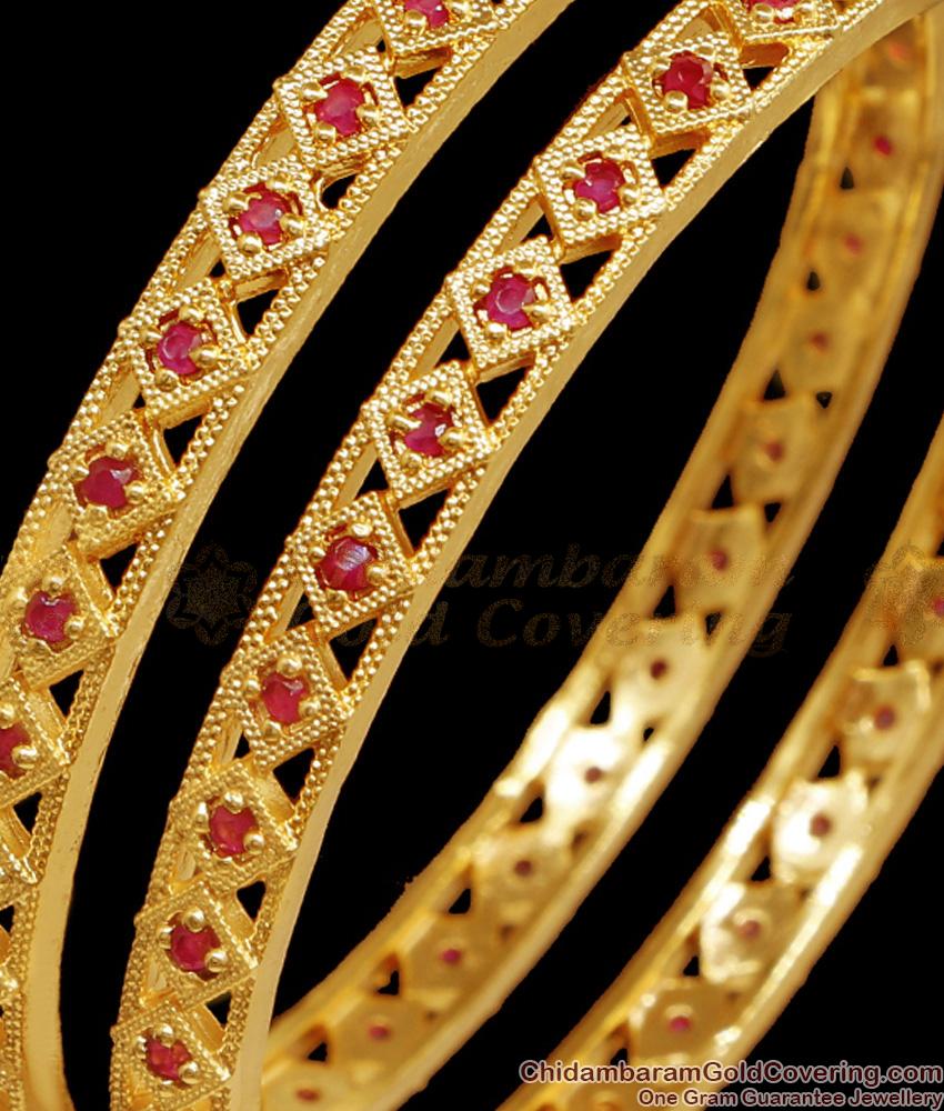 BR2448-2.6 Size Buy Ruby Bangle Set Gold Plated Stone Bangles