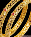 BR2455-2.8 Size Real Gold Look Ruby Stone Bangle Floral Design