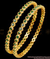 BR2526-2.6 Size Set Of 2 Full Emerald Stone Gold Plated Bangle For Women