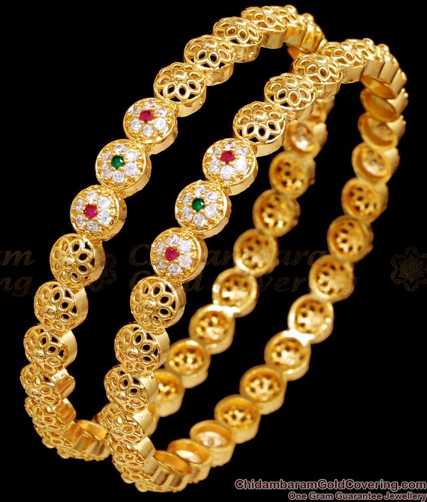 BR2528-2.6 Size High Quality Gold Ad Stone Bangle Flower Design