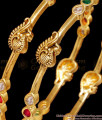 BR2530-2.6 Size High Quality True Antique Finish Gold Bangle Peacock Design