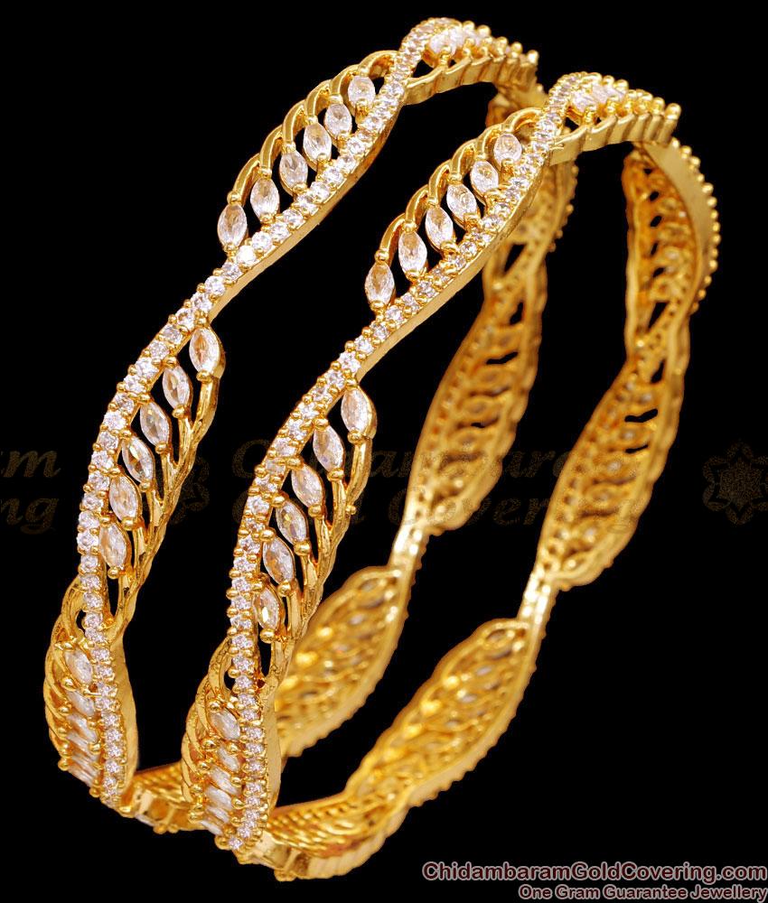 BR2531-2.4 Size Stylish Ad White Stone Designer Gold Bangles