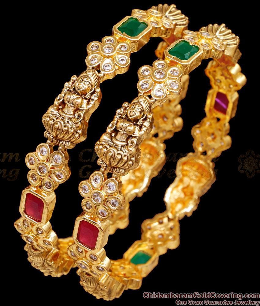 BR2532-2.6 Size Premium Quality Antique Bangle Lakshmi Kemp Stone Design