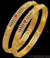 BR2541-2.4 Set Of Two Traditional Leaf Design Gold Bangle Ad Stone Collections