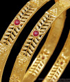 BR2541-2.4 Set Of Two Traditional Leaf Design Gold Bangle Ad Stone Collections