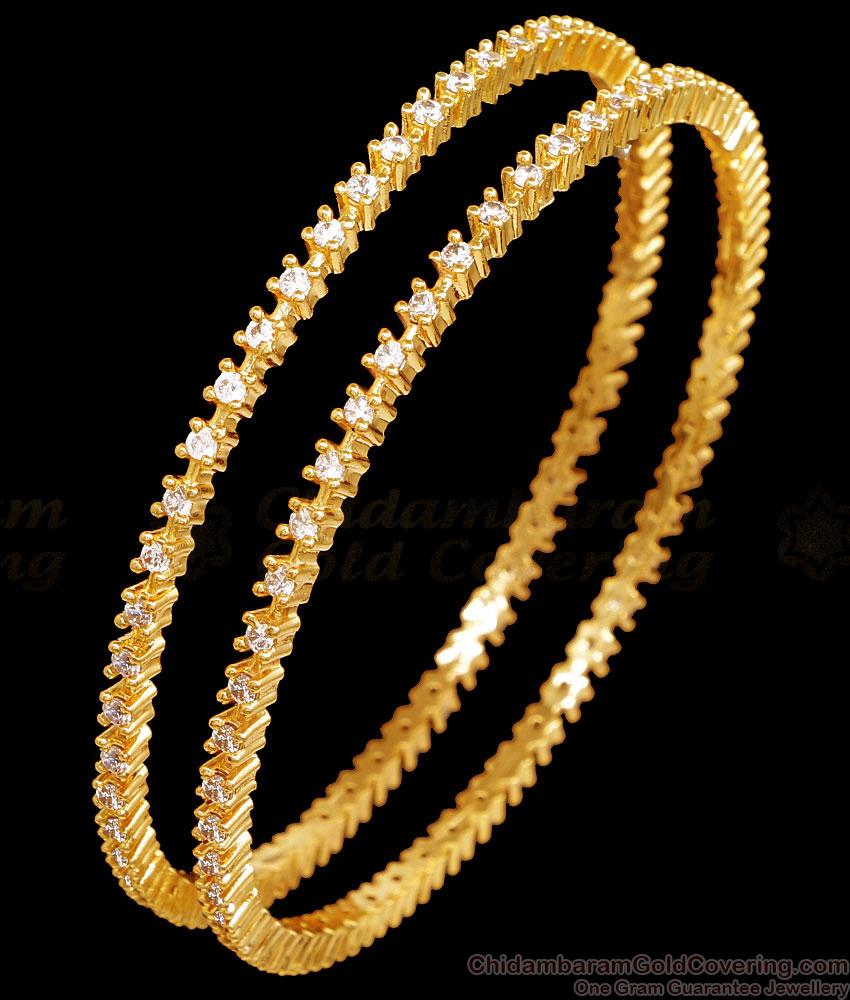 BR2542-2.6 Set Of Two Beautiful Diamond Studded Gold Plated Thin Bangle Designs