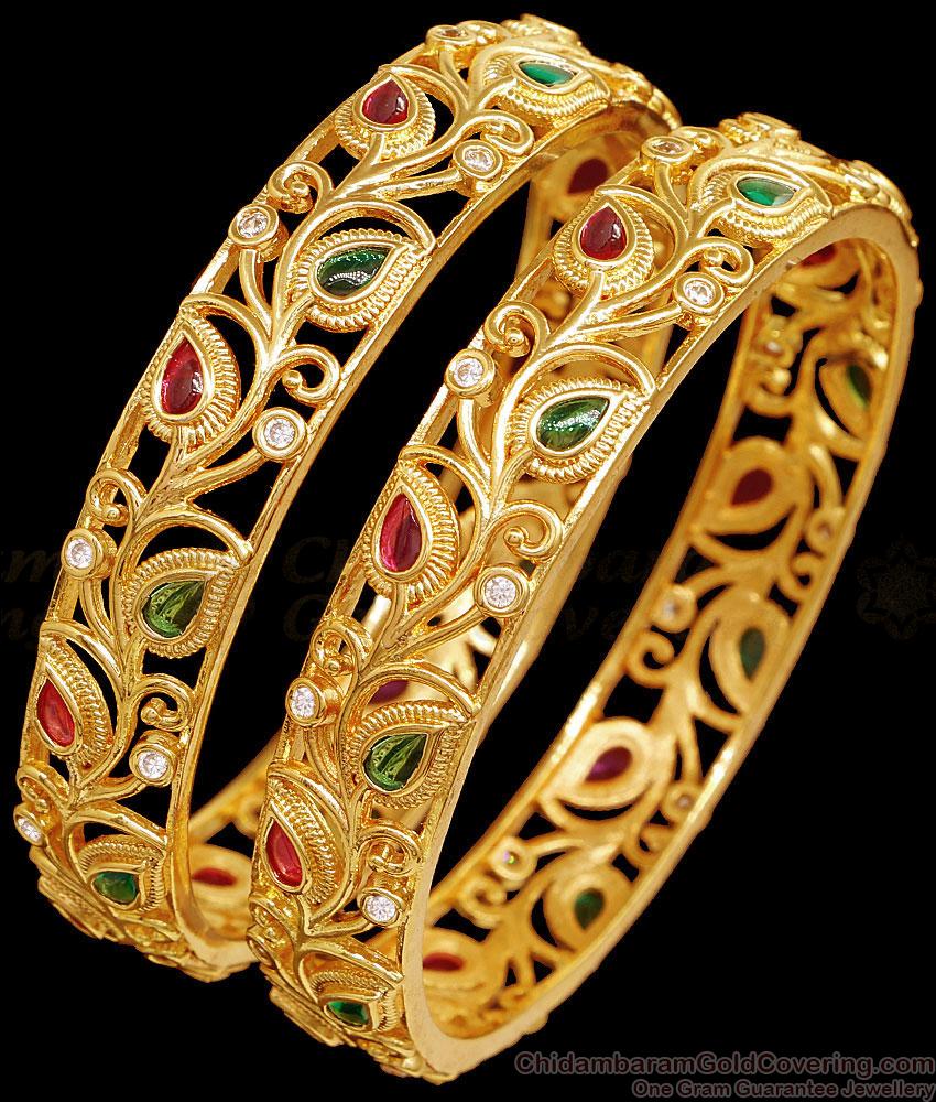 BR2545-2.8 Size 24 Carat Gold Tone Bangle Kemp Stone Bridal Jewelry