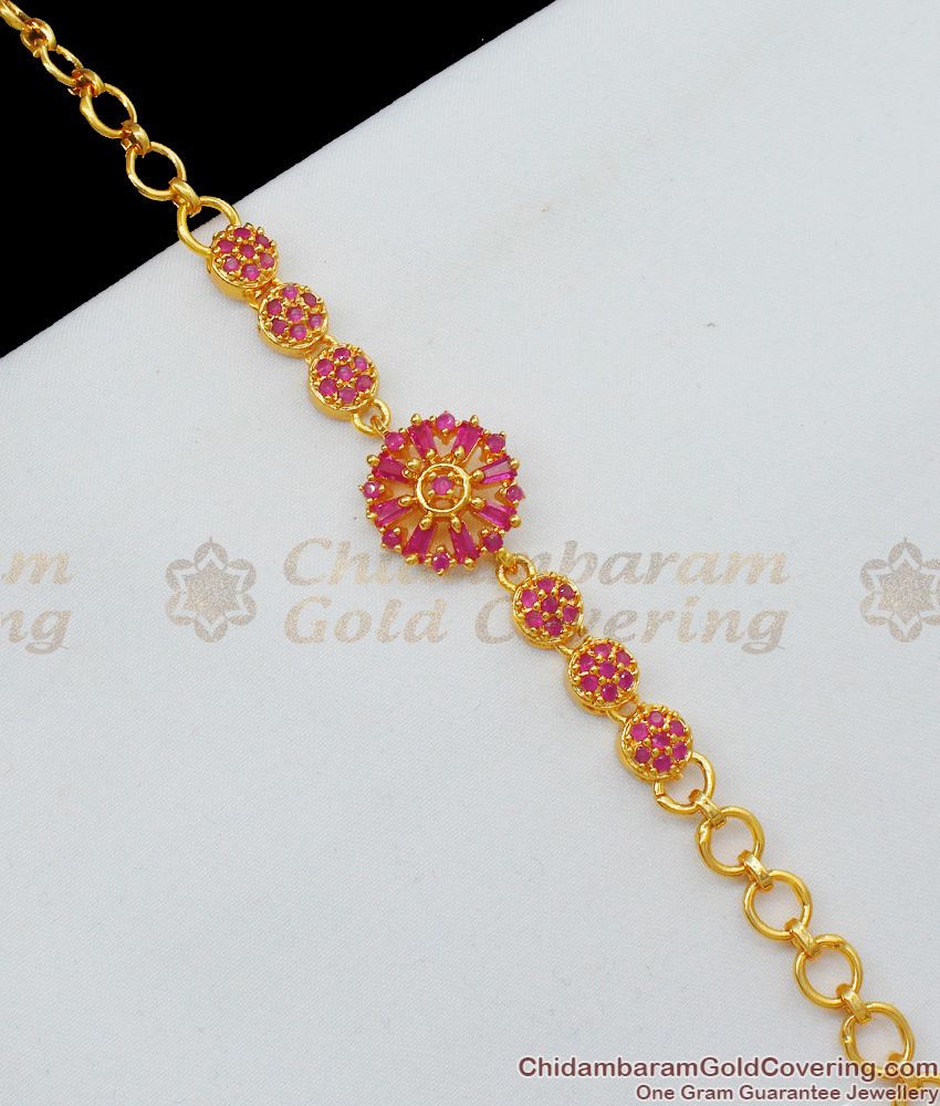 CZ Ruby Set Party Wear Gold Bracelet Beads Collections For Ladies Online BRAC151