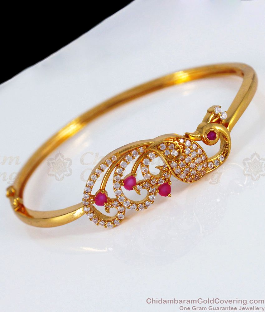 Temple Gold Peacock Design Ruby Bangle  Jaipur Jewels