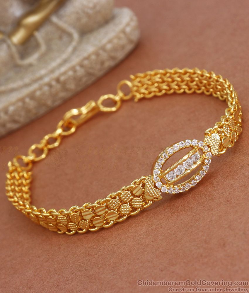 Ad White Stone Gold Plated Bracelet Wrist Band Design Shop Online BRAC689