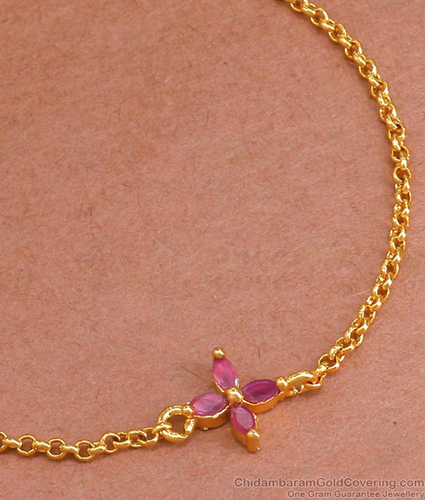 One Gram Gold Bracelet Ruby Stone Flower Charm Design BRAC871
