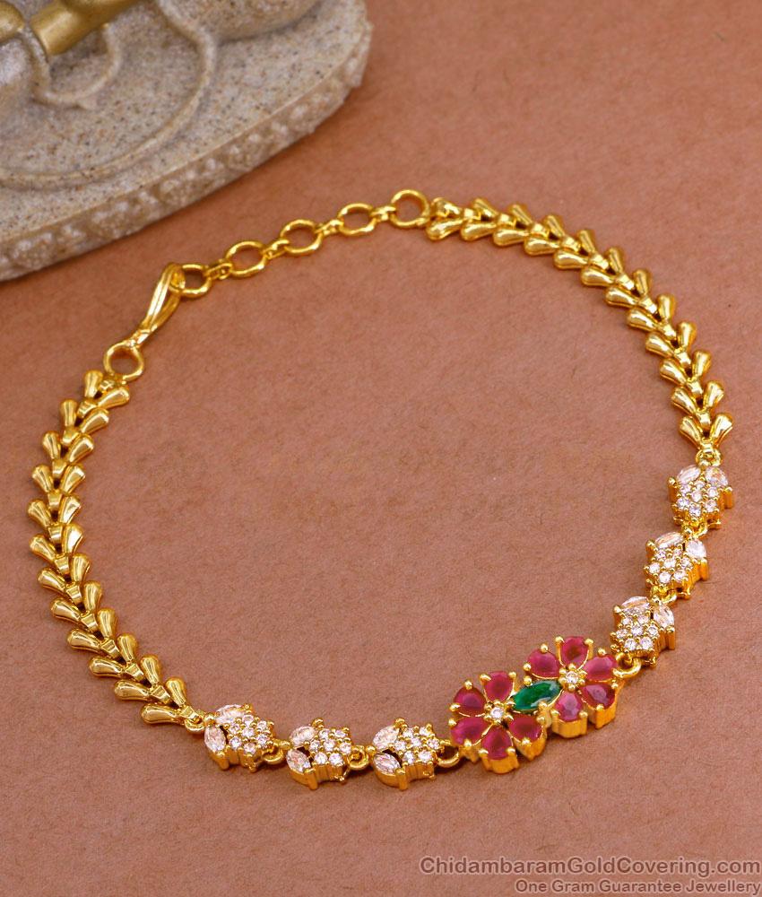 Stylish American Diamond Floral Bracelet Gold Imitation Jewlery BRAC893