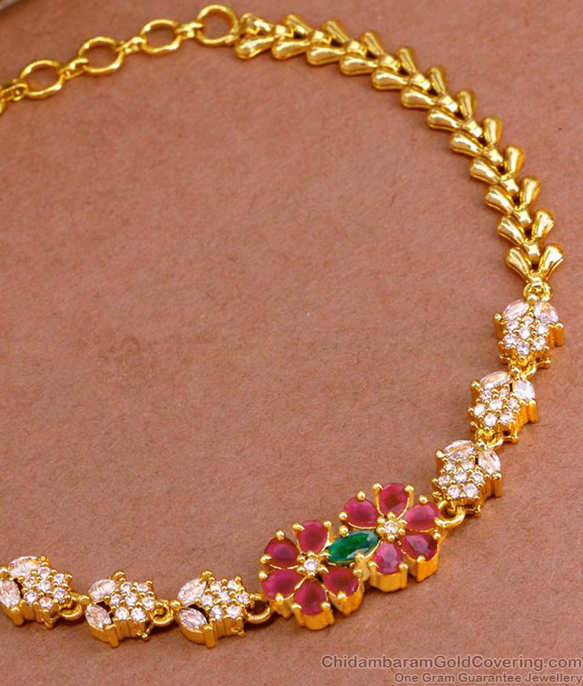 Stylish American Diamond Floral Bracelet Gold Imitation Jewlery BRAC893