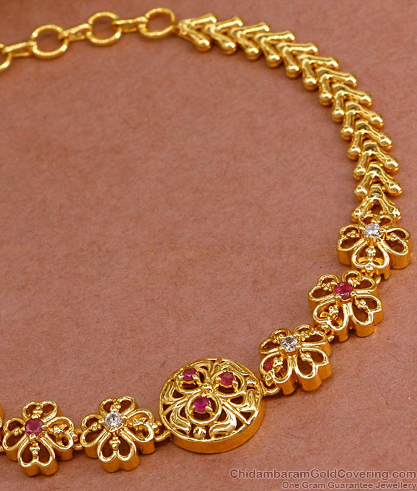 Bridal Wear 1 Gram Gold Bracelet Ad Stone Floral Design BRAC907