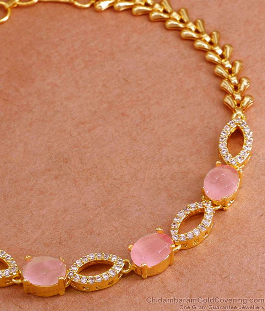 Elegant Pink White Diamond Bracelet 1 Gram Gold Jewellery BRAC931