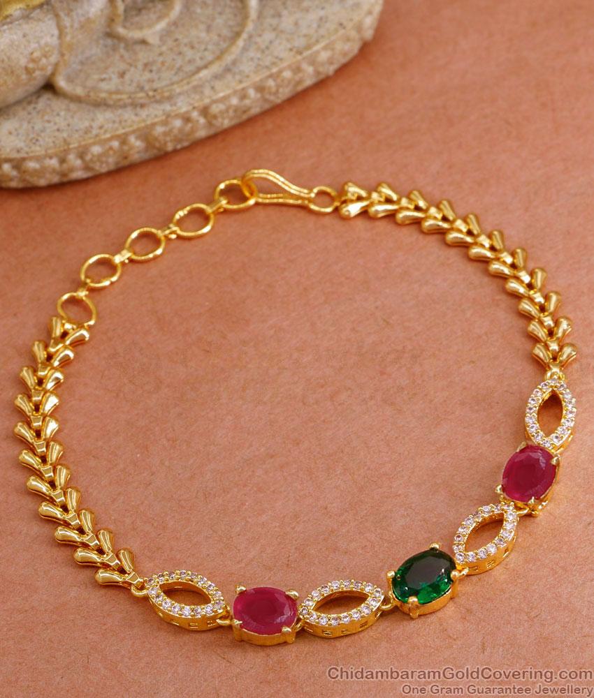 Real Gold Look Chain Bracelet Multi Stone Design With Price BRAC933