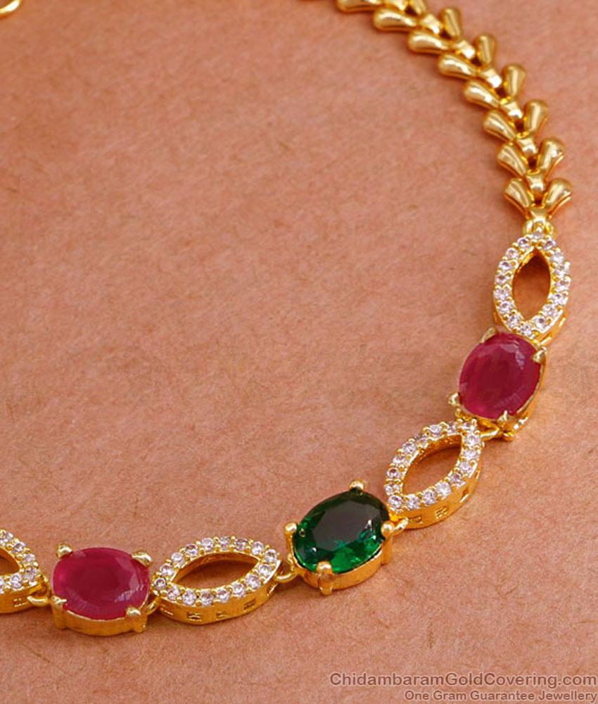 Real Gold Look Chain Bracelet Multi Stone Design With Price BRAC933