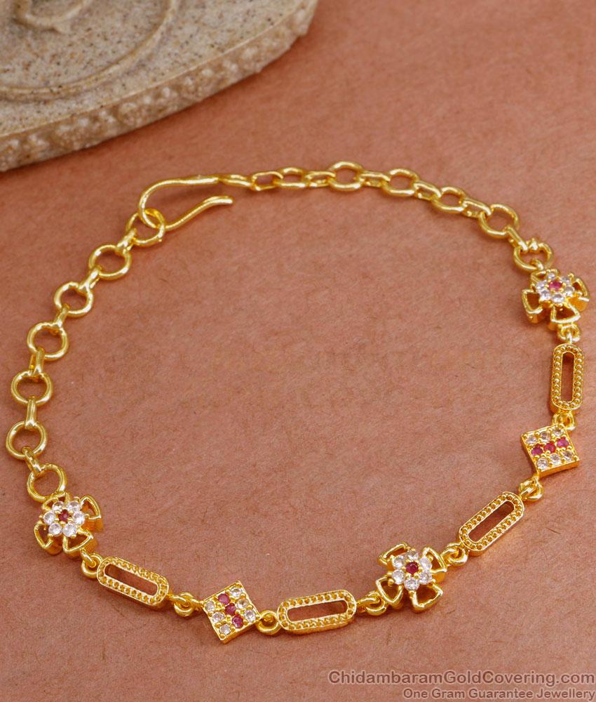 Fancy Ruby White Stone Gold Plated Bracelet For Office Wear BRAC938