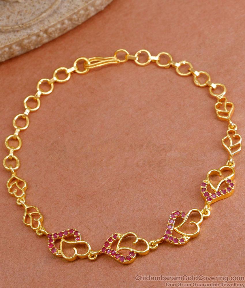 Heart Shaped Ruby Stone Bracelet Artificial Gold Jewellery BRAC939