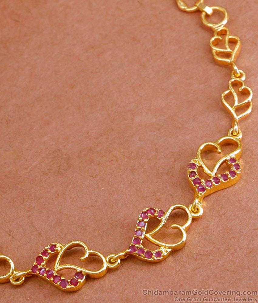 Heart Shaped Ruby Stone Bracelet Artificial Gold Jewellery BRAC939