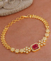 Premium Gold Imitation Chain Type Diamond Bracelet With Ruby Stone BRAC940