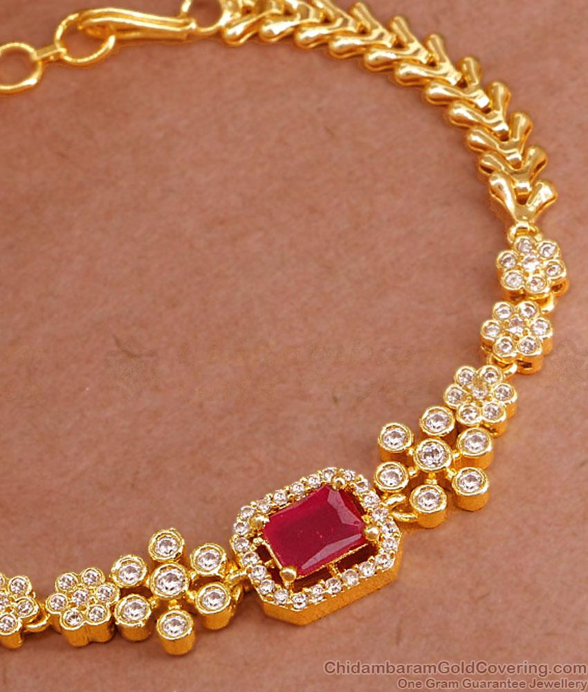 Premium Gold Imitation Chain Type Diamond Bracelet With Ruby Stone BRAC940