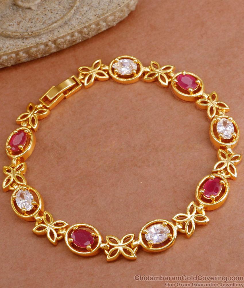 New Model Flower Design Gold Plated Bracelet Ruby White Stone BRAC941