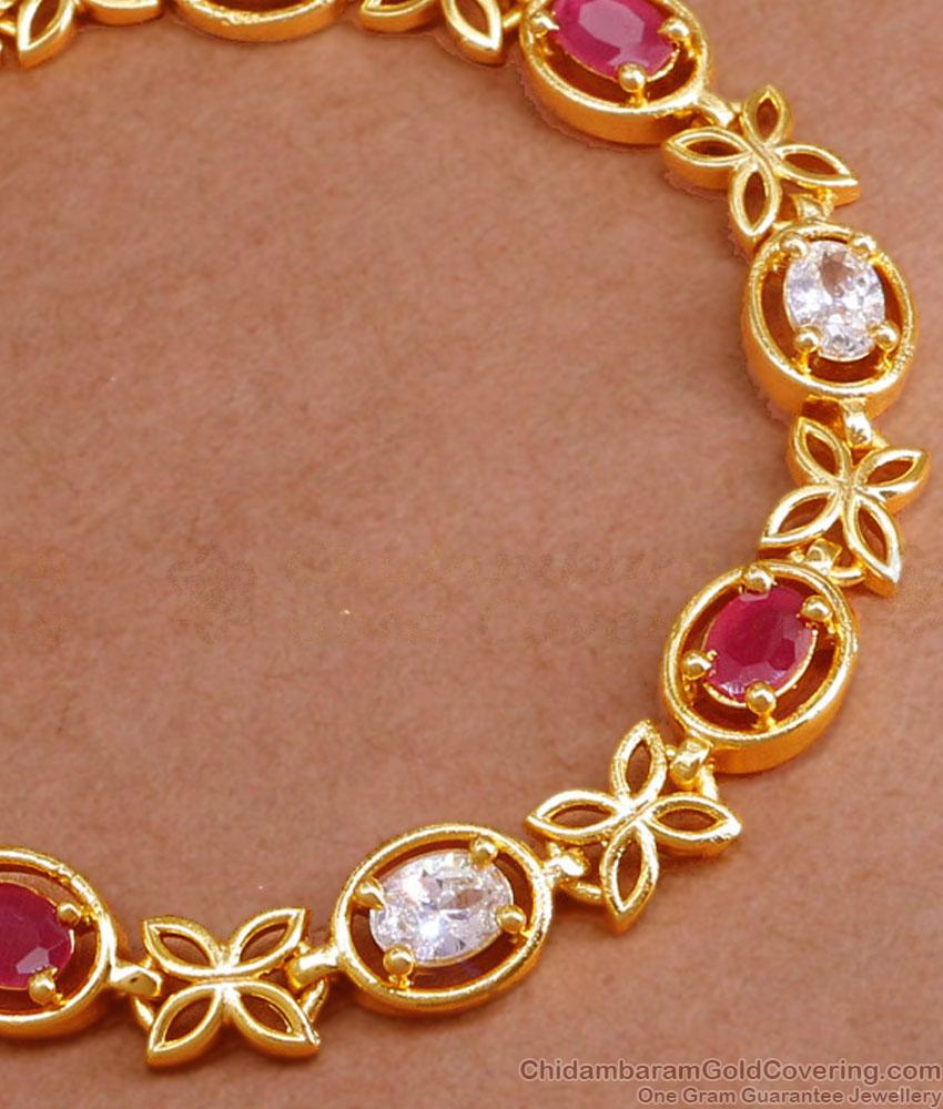 New Model Flower Design Gold Plated Bracelet Ruby White Stone BRAC941