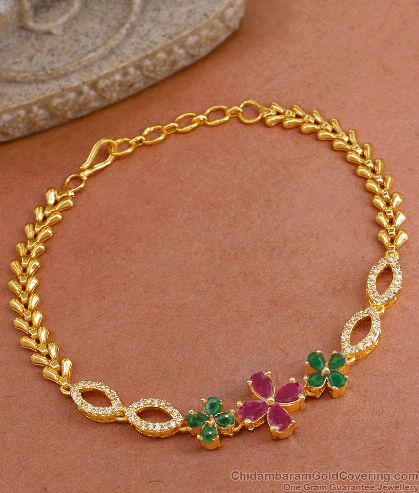 Stylish Gold Imitation Flower Design Bracelet With Ad Stone BRAC945