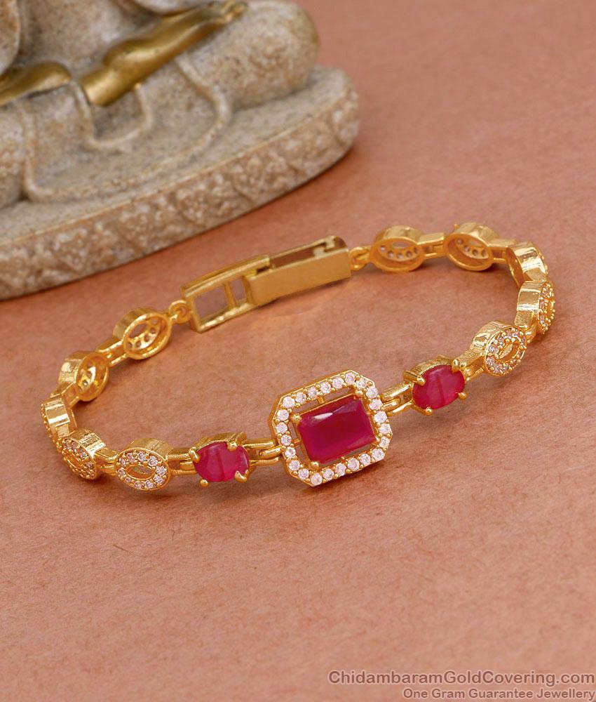 Stylish Ruby Stone Gold Plated Diamond Bracelet Design BRAC959