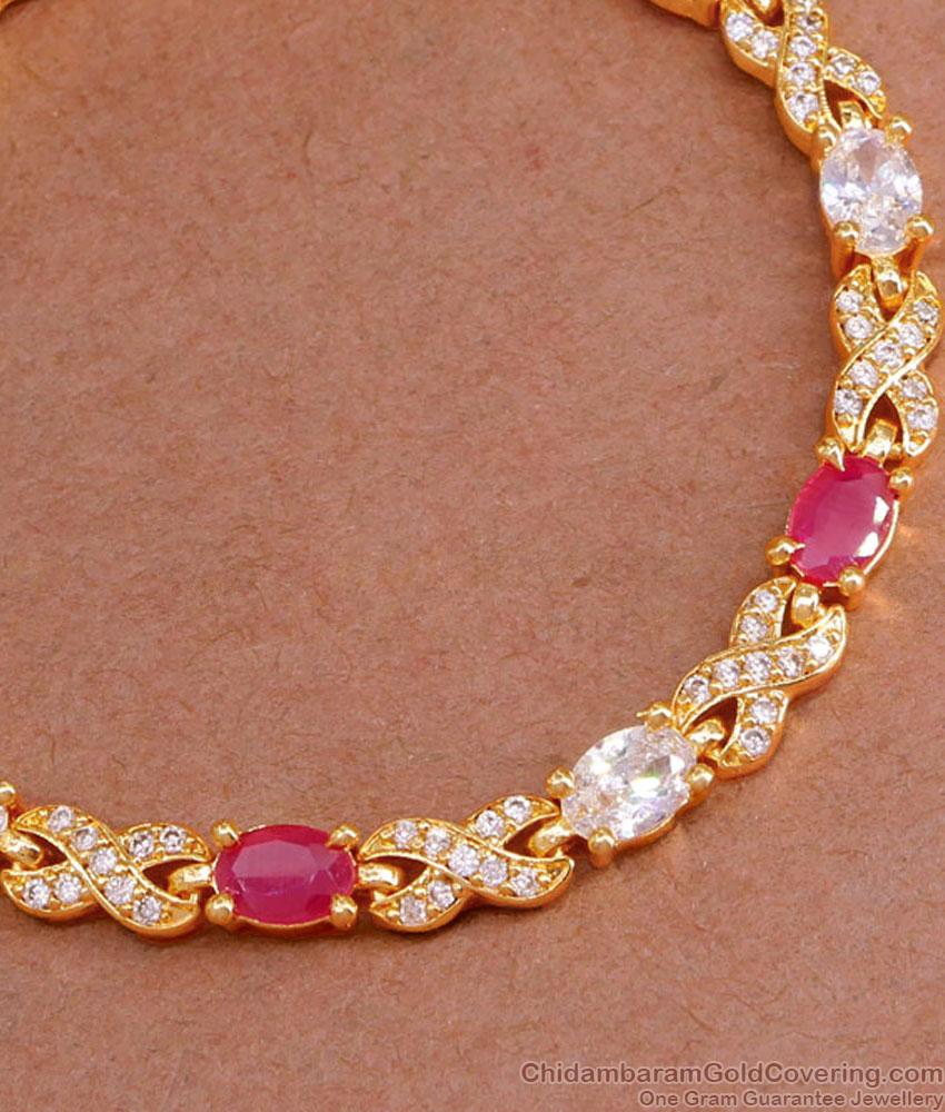 Glittering Ruby White Diamond Party Wear Gold Bracelets BRAC966