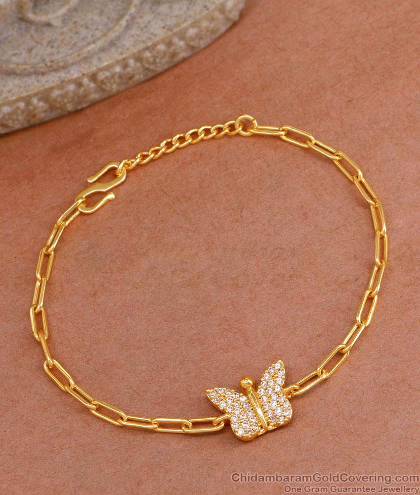 Buy White Stone Butterfly Design Gold Plated Bracelet BRAC975