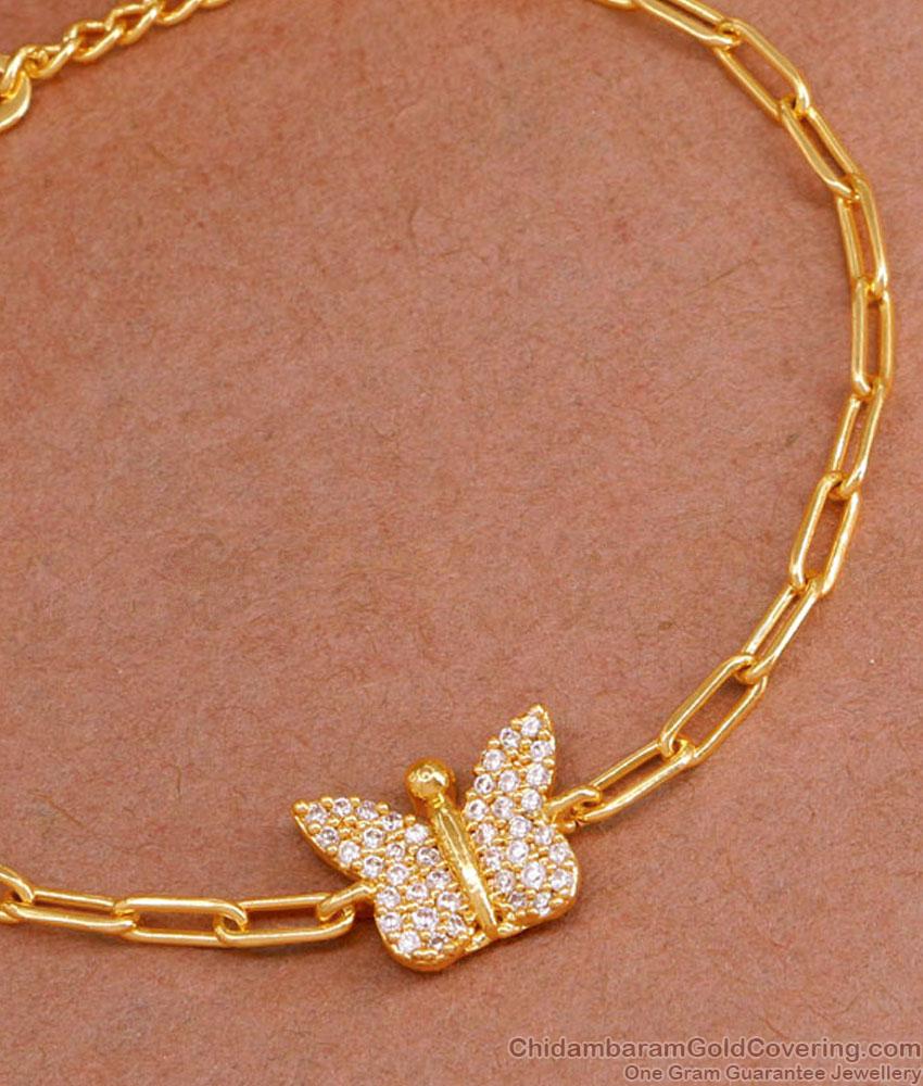 Buy White Stone Butterfly Design Gold Plated Bracelet BRAC975