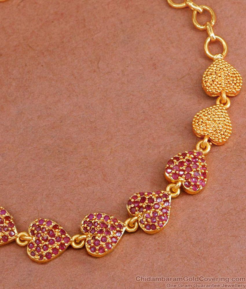 Trendy Heart Shaped Gold Plated Ruby Stone Bracelet BRAC977