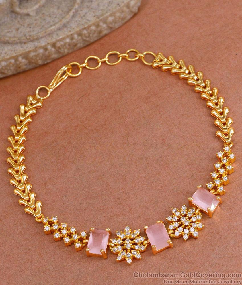 Sparkling Pink Stone Modern Gold Bracelets For Party Wear BRAC978