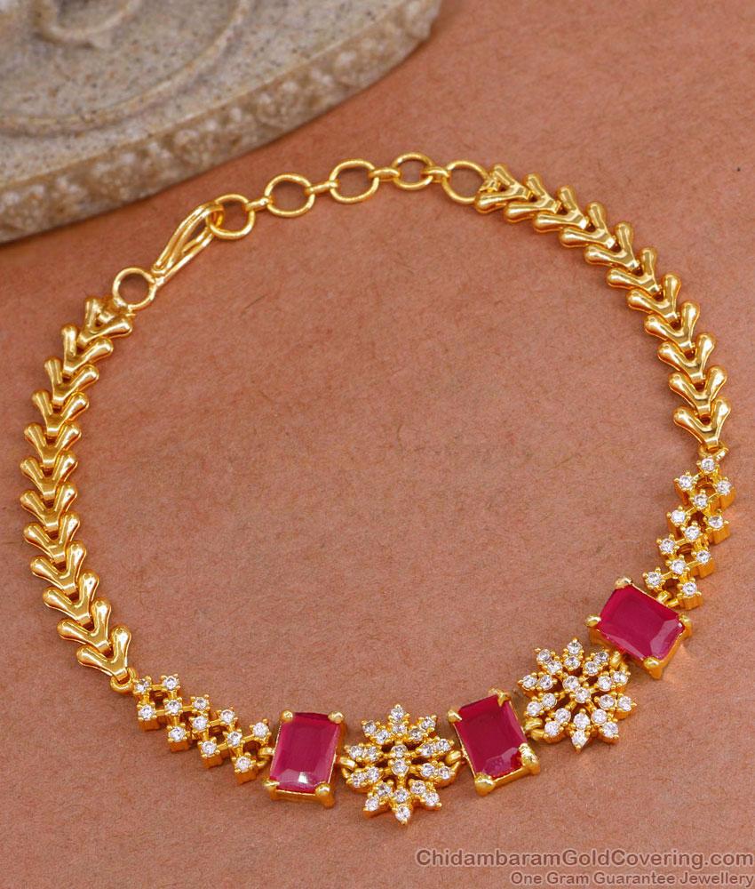 Fancy Ruby Bracelets Modern Gold Hand Chain Designs BRAC980