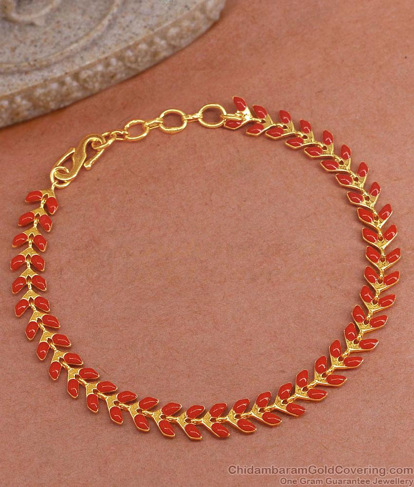 Leaf Design Gold Plated Bracelet With Red Coral Drops BRAC985