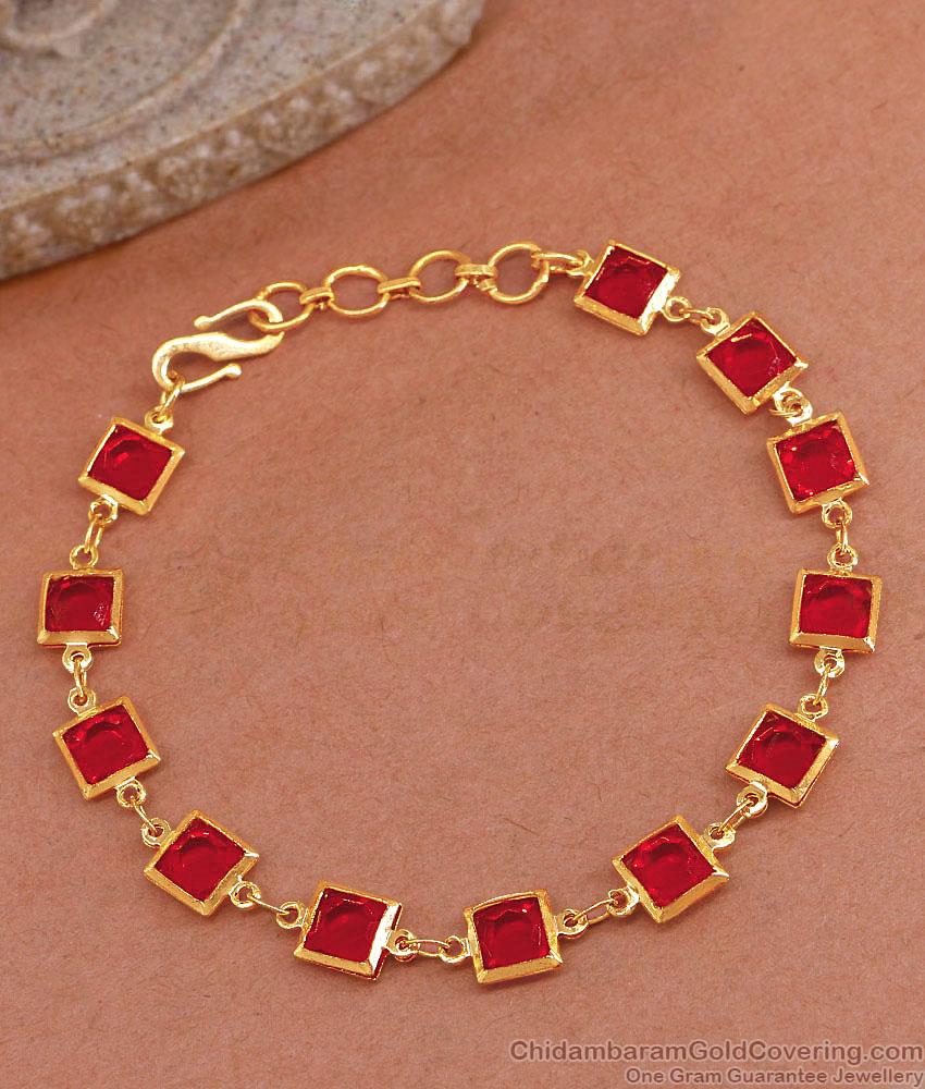 Shimmering Ruby Bracelet Gold Designer Hand Chain Online BRAC987