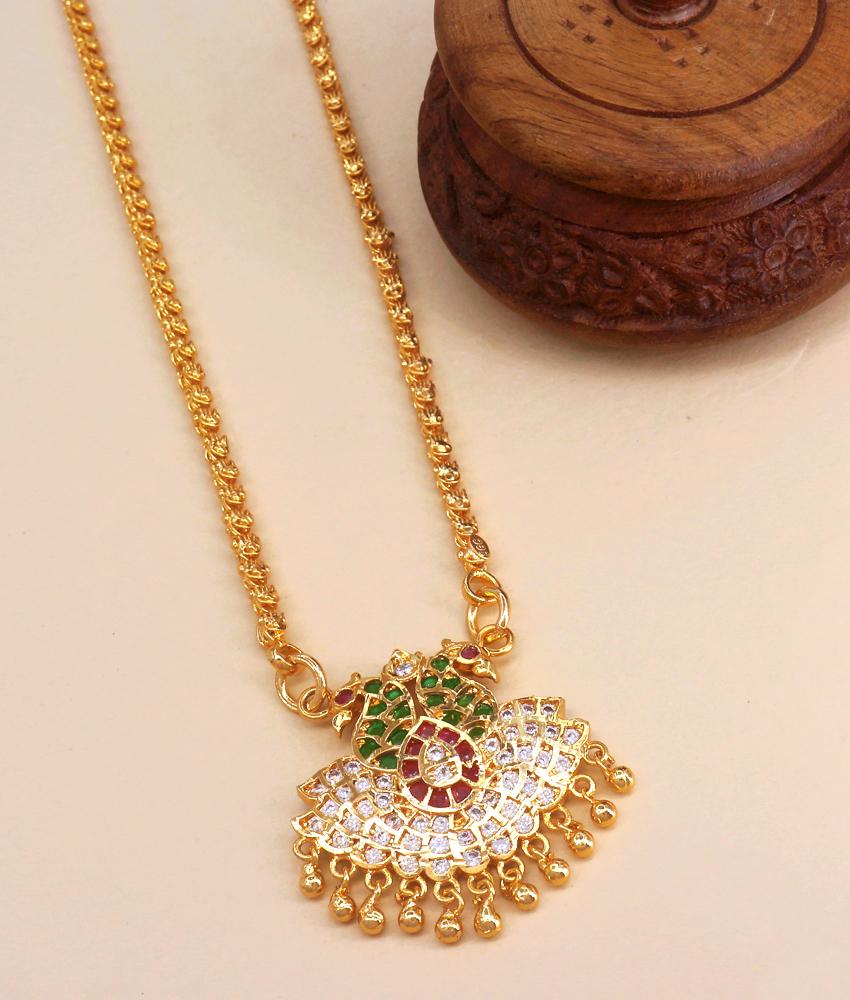 Peacock Multi Stone Impon Dollar Chain With Price BGDR1137