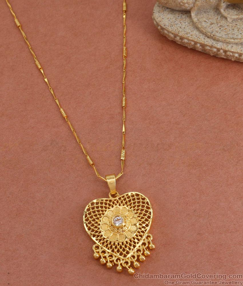 Long Gold Chain With Heart Dollar White Stone Jewelry BGDR1170