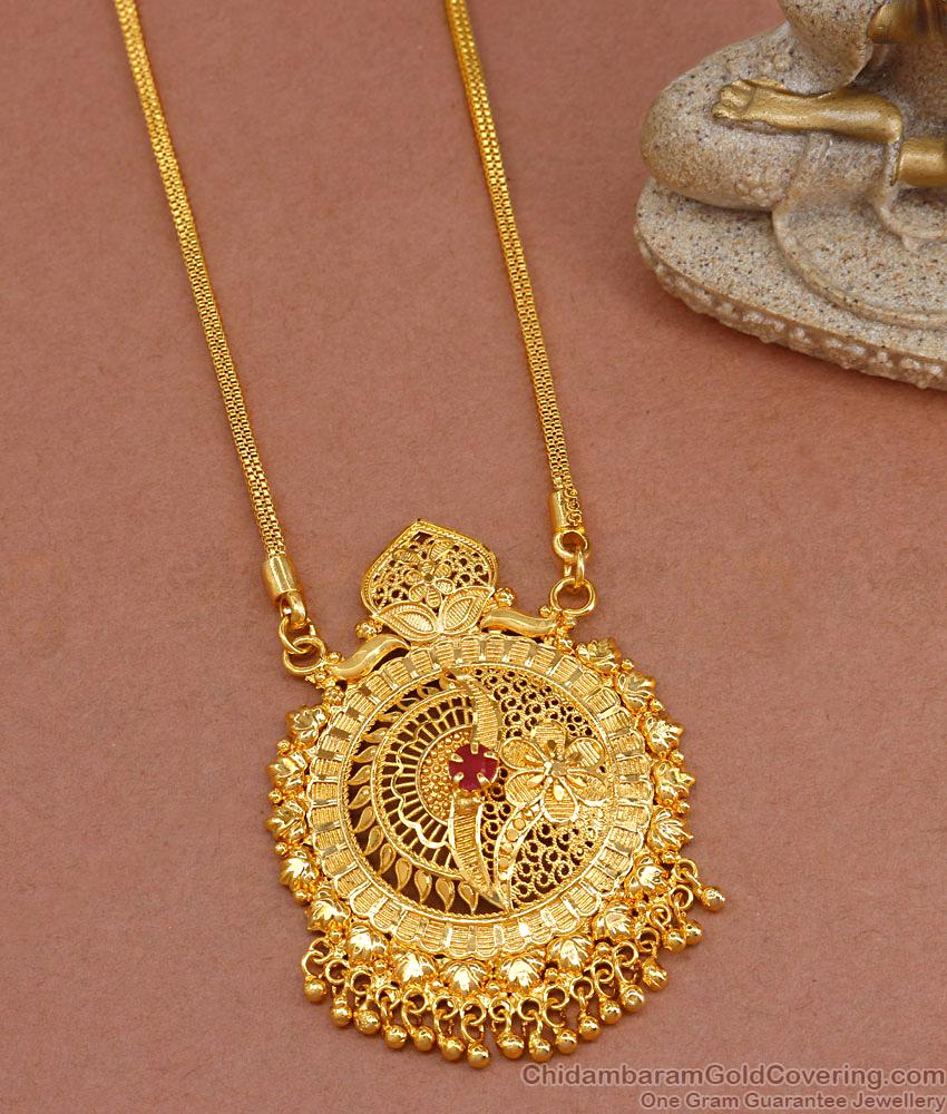 Unique Ruby Floral Dollar With Thin Chain Gold Finish BGDR1197