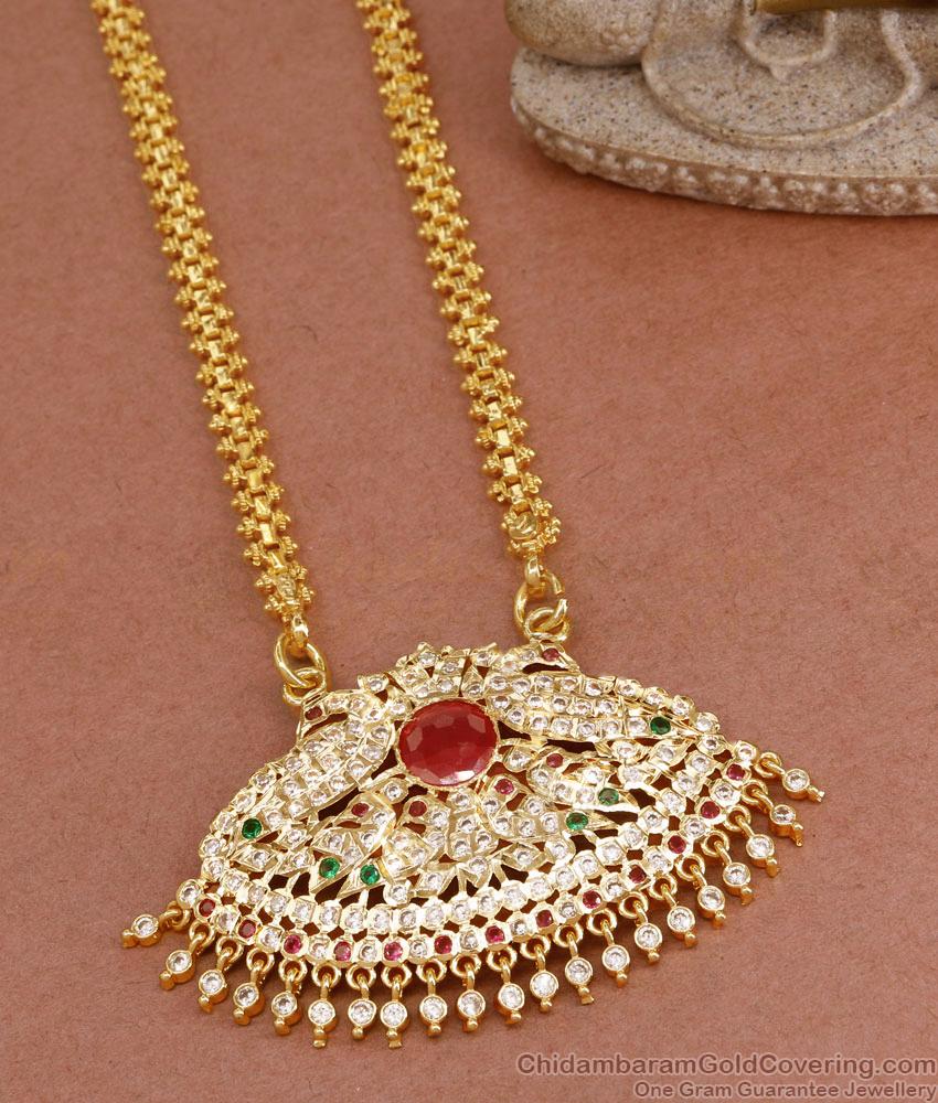 Grand Look Big Ruby Stone Impon Dollar Peacock Design With Chain BGDR1208