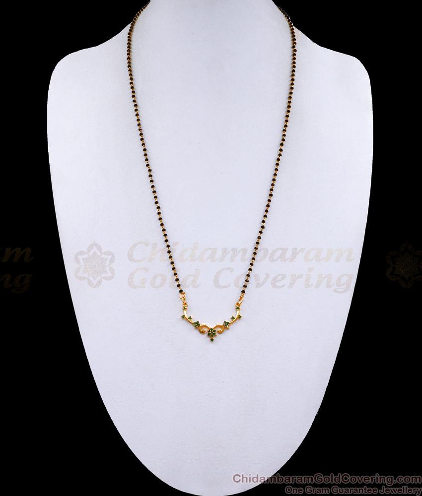 Elegant Single Line Karugamani Chain Floral Green Stone Pendant BGDR1213