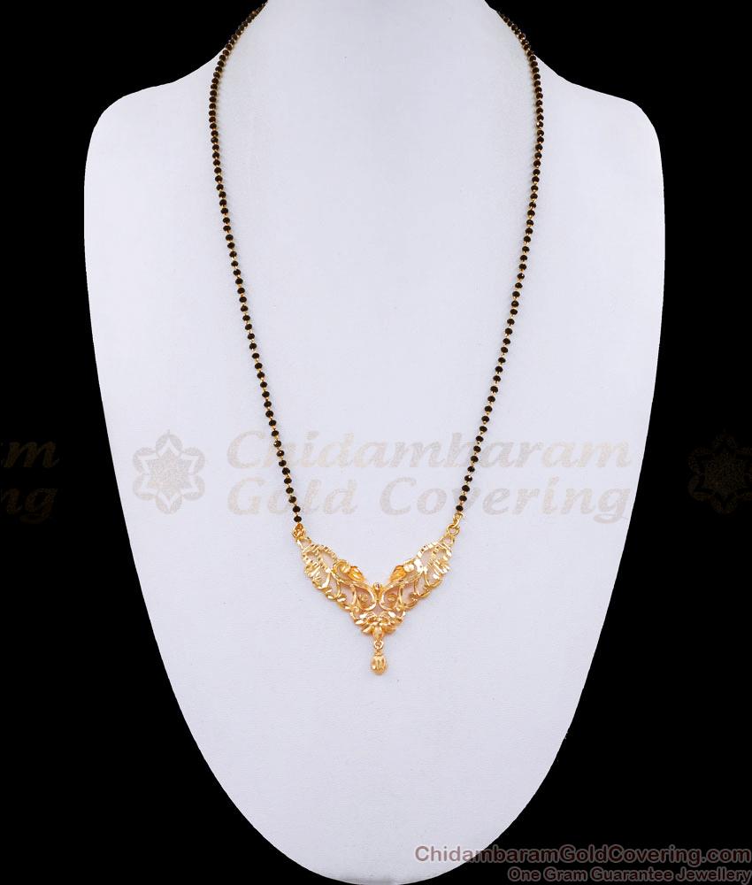 24K Gold Plated Mangalsutra Single Line Black Beads Chain Design BGDR1218