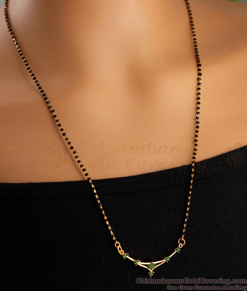 Buy Light Weight Black Beads Nallapusalu With Emerald Pendant Online BGDR1220