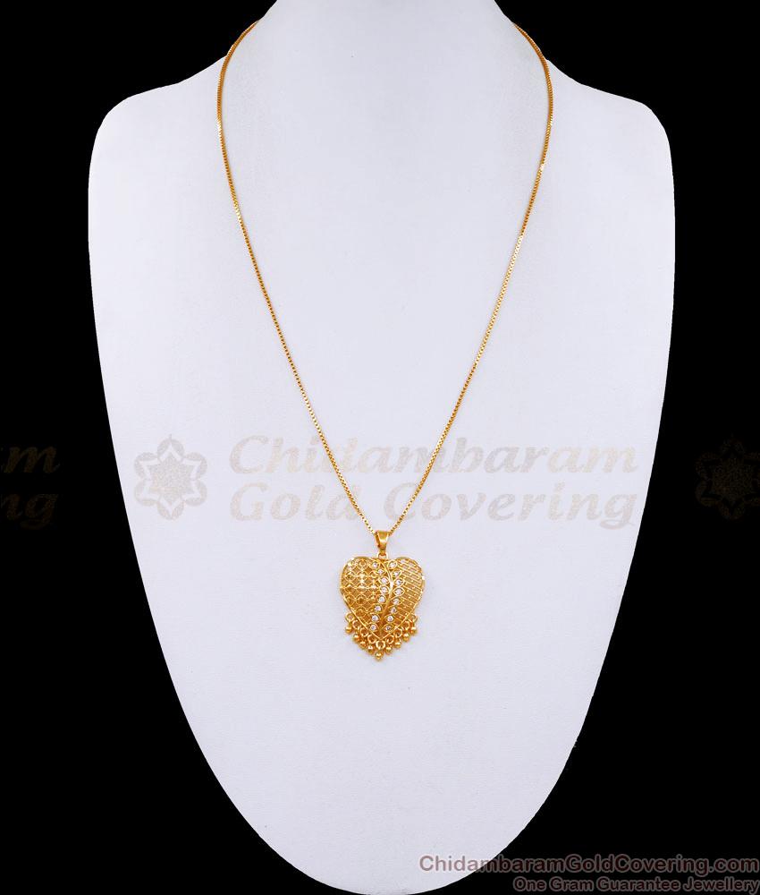 Real Gold Design Heart Shaped Dollar Chain With White Stone BGDR1225