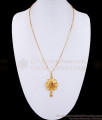 Trendy Medium Size Flower Ruby Pendant Gold Plated Long Chain BGDR1226