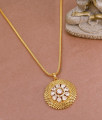 Latest One Gram Gold White Stone Round Pendant Long Chain BGDR1257