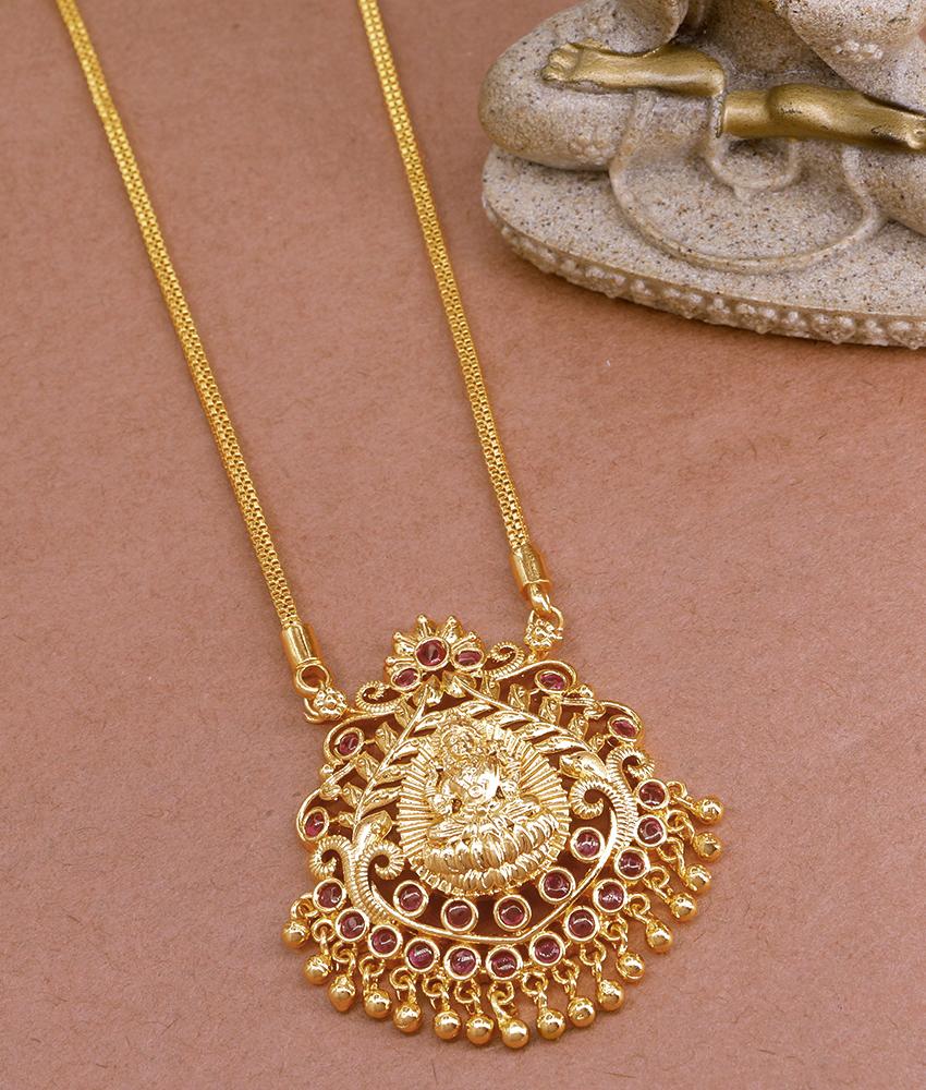 Stylish Ruby Kemp Stone Lakshmi Dollar Gold Chain With Price BGDR1259